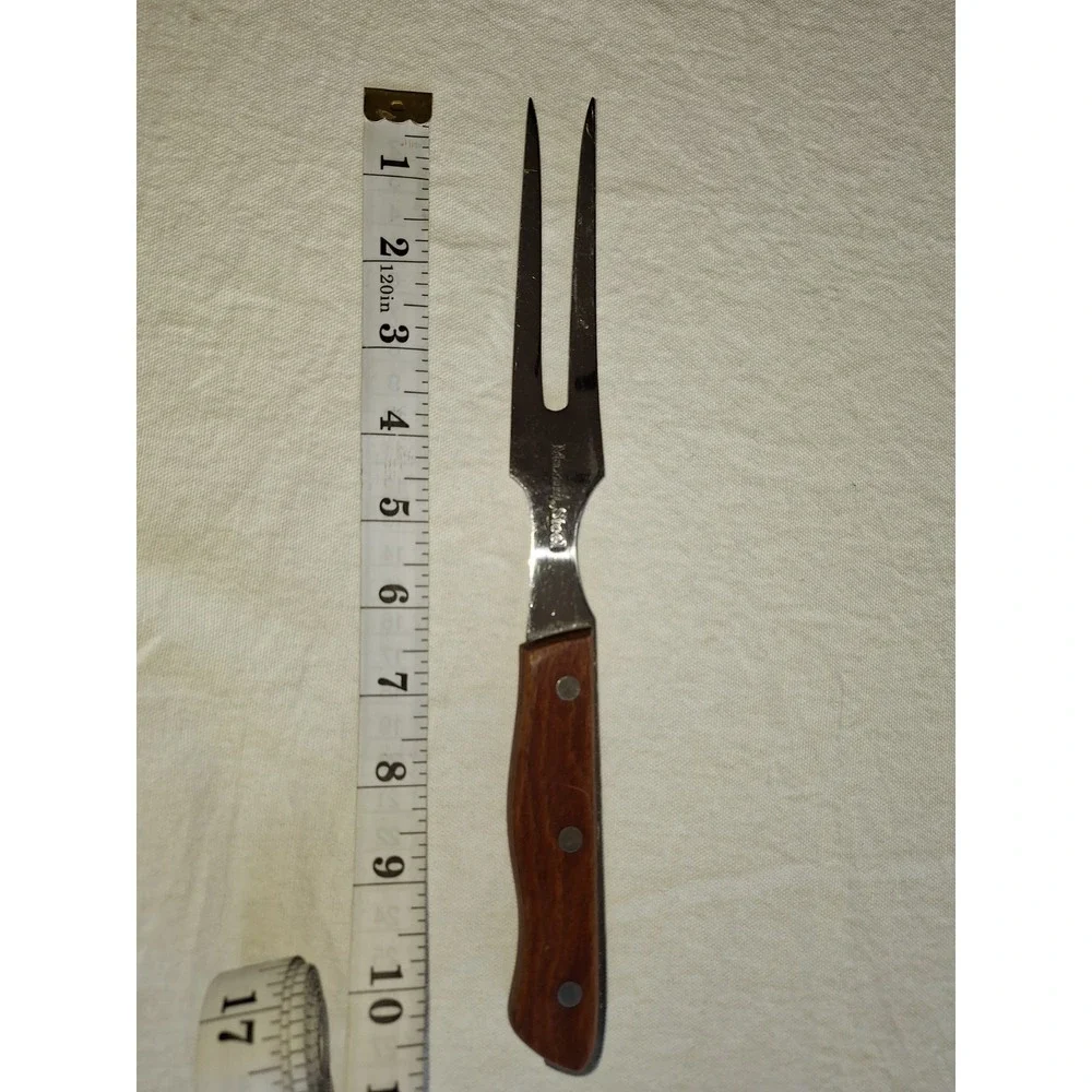 Vintage Maxam Stainless Steel Meat Carving Fork 2 Prong Wood Handle Japan 11
